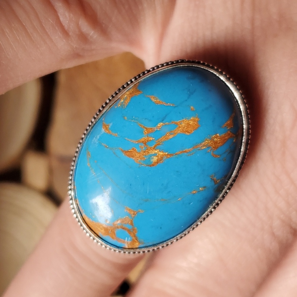 New Copper Turquoise 925 Silver Ring.